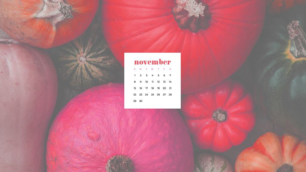 Free November 2020 desktop calendar wallpapers — pink pumpkins