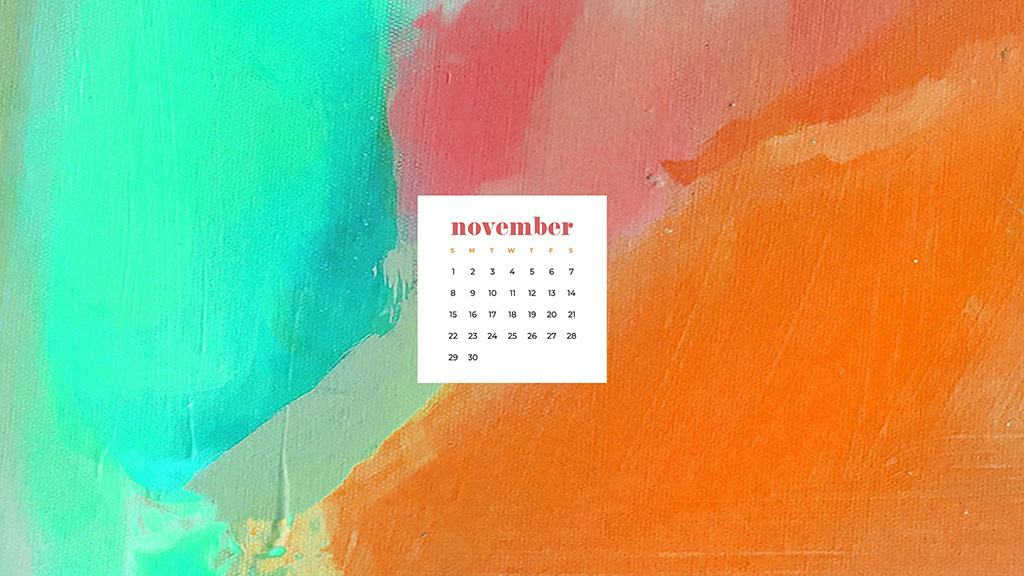 Free November 2020 desktop calendar wallpapers — colorful abstract acrylic paint