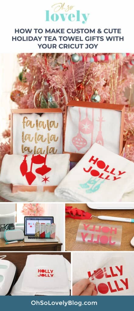 Learn how fun and easy it is to make custom and cute holiday tea towel gifts with your Cricut Joy. So fun, affordable, and festive!