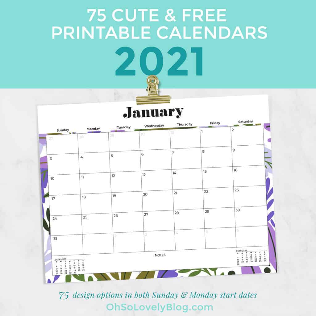 Free 2021 calendars — 75 beautifully designed January through December options in both Sunday and Monday starts. Download yours today!