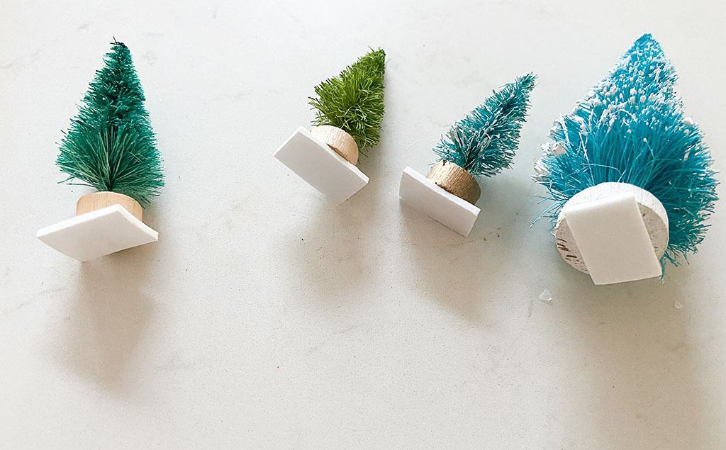 add tape dots to bottom of bottle brush trees