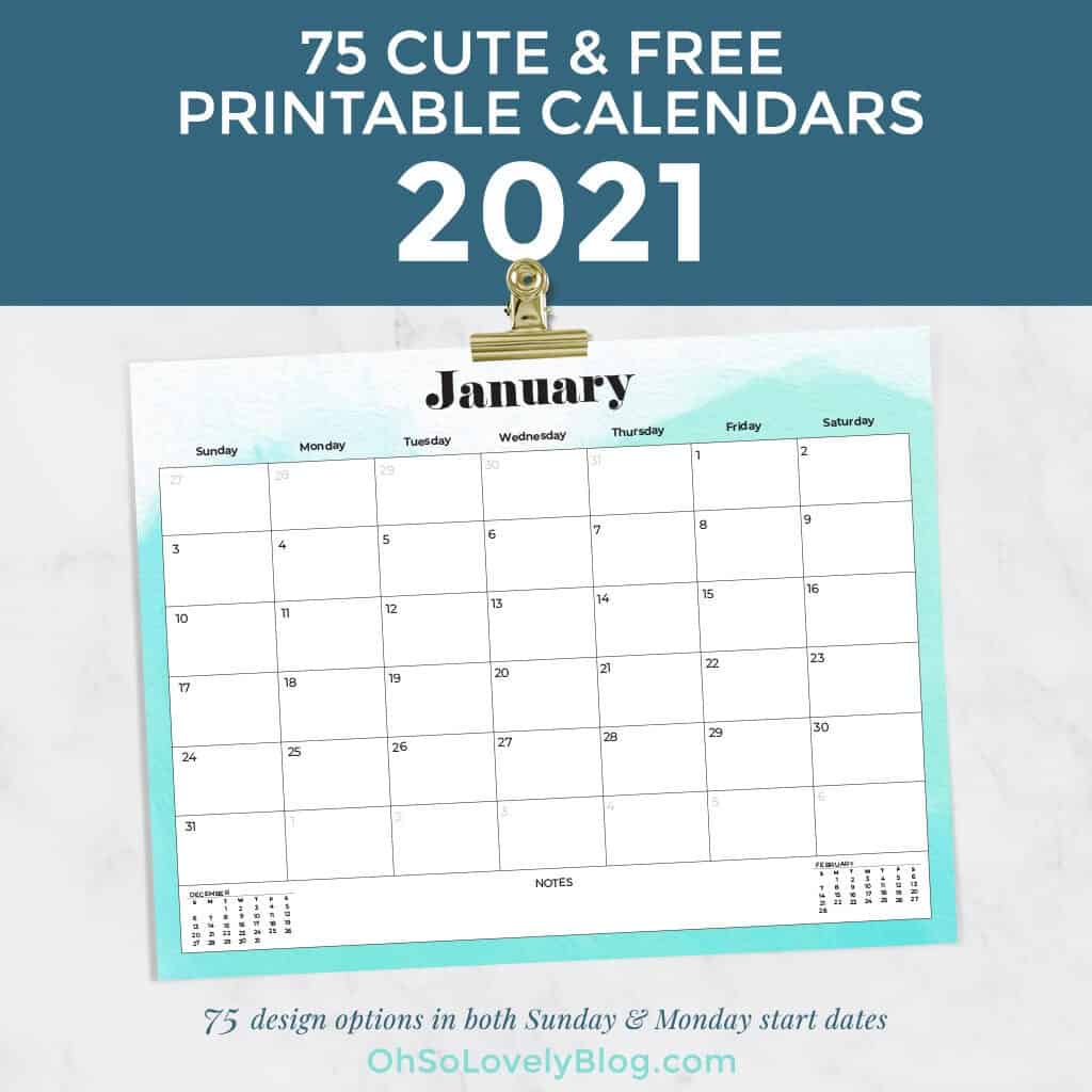 Free 2021 calendars — 75 beautifully designed January through December options in both Sunday and Monday starts. Download yours today!