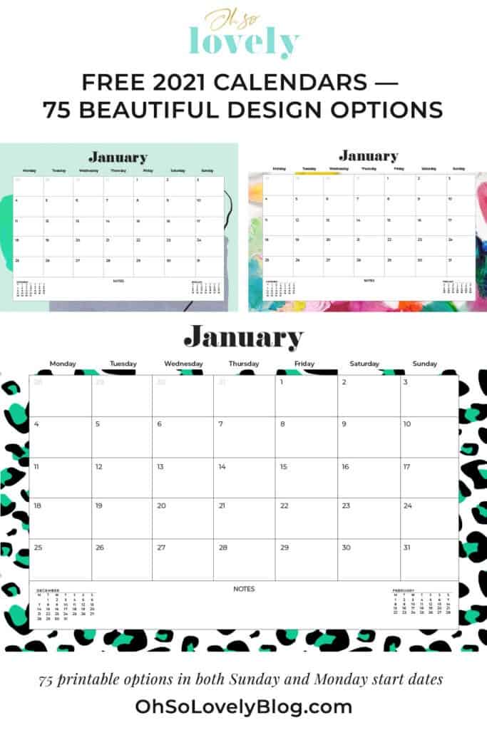 Free 2021 calendars — 75 beautifully designed January through December options in both Sunday and Monday starts. Download yours today!