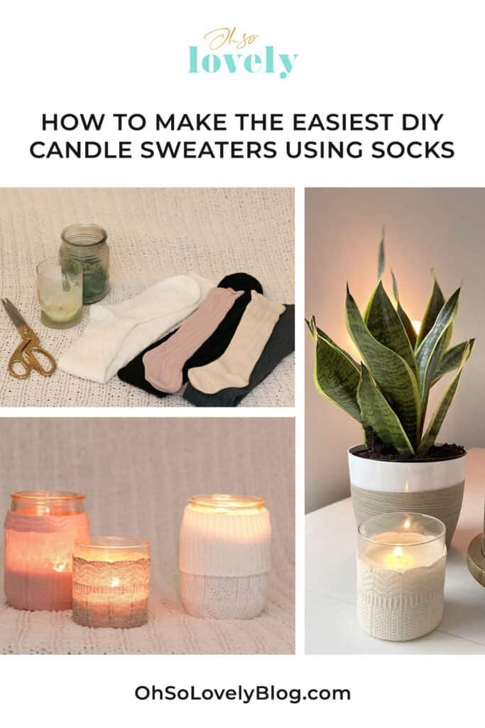 DIY candle sweaters! Learn how to easily transform sweater socks into the coziest sweaters for your candles — instant winter mood!