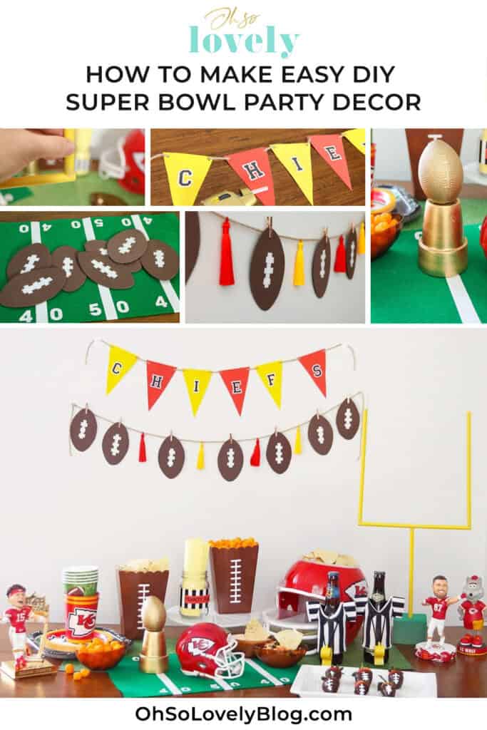 Super Bowl party DIY decor ideas and football sports memorabilia for your event — easy, fun and festive. Let's go Kansas City Chiefs!