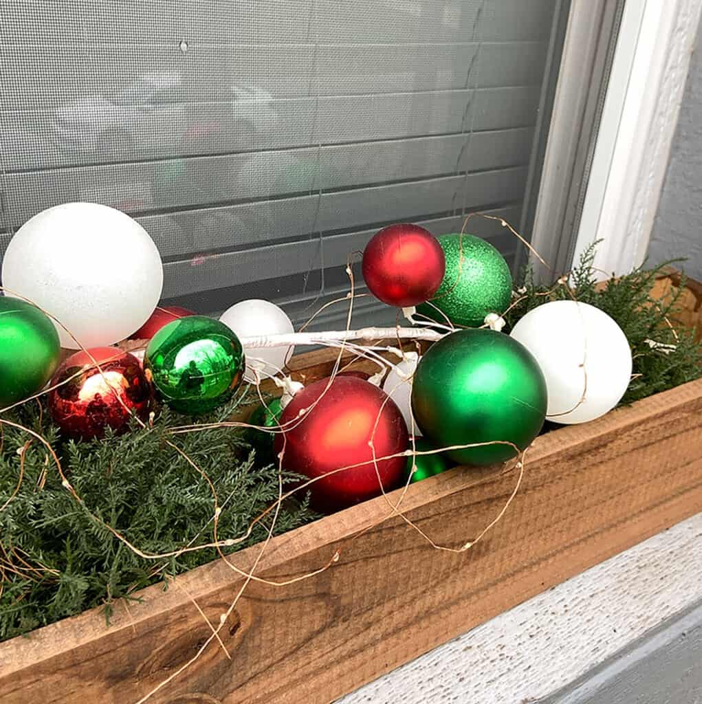 Holiday bulbs in window box