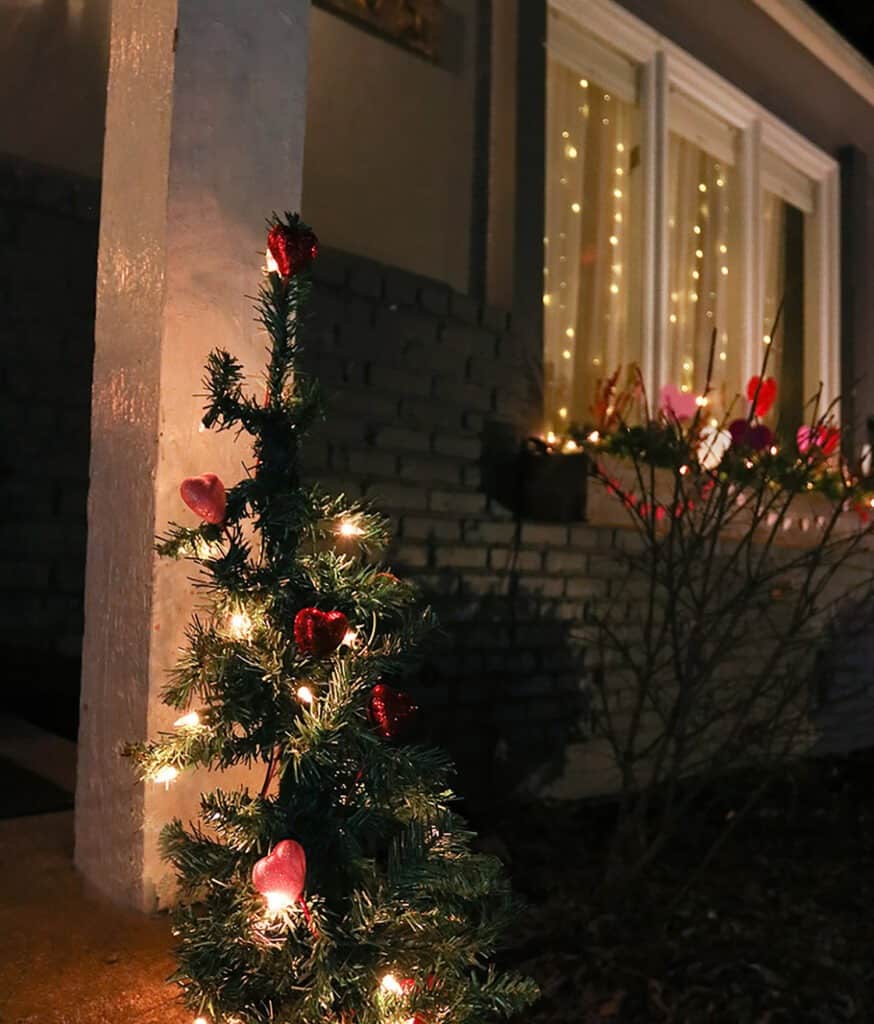 Valentine's Day outdoor decor – 3 easy and affordable ideas for your front porch window boxes, trees, and more. So festive!