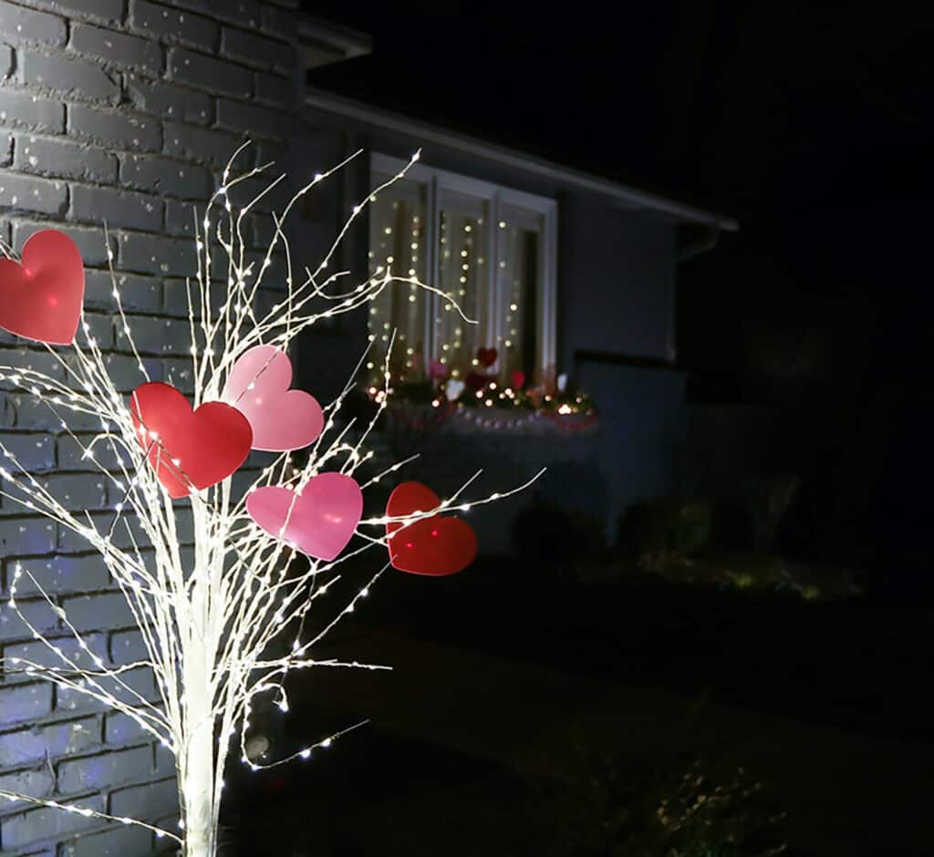 Valentine's Day outdoor decor – 3 easy and affordable ideas for your front porch window boxes, trees, and more. So festive!