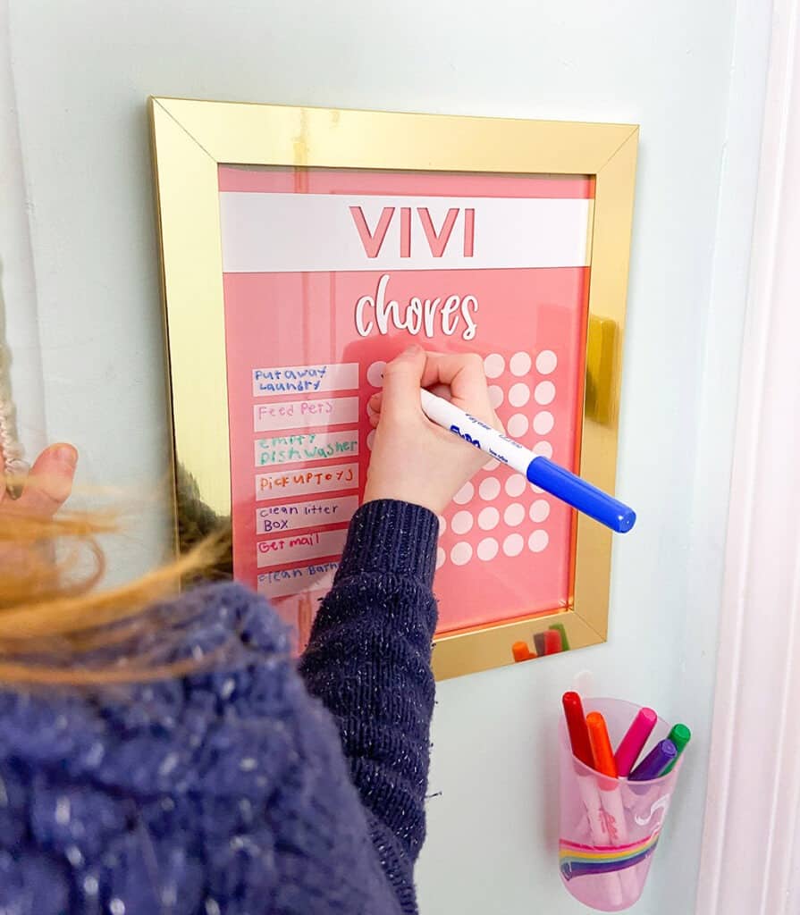 DIY chore chart tutorial – a cute and easy home organization hack made with a Cricut Joy. Get your kiddos excited to do chores. Parenting win!