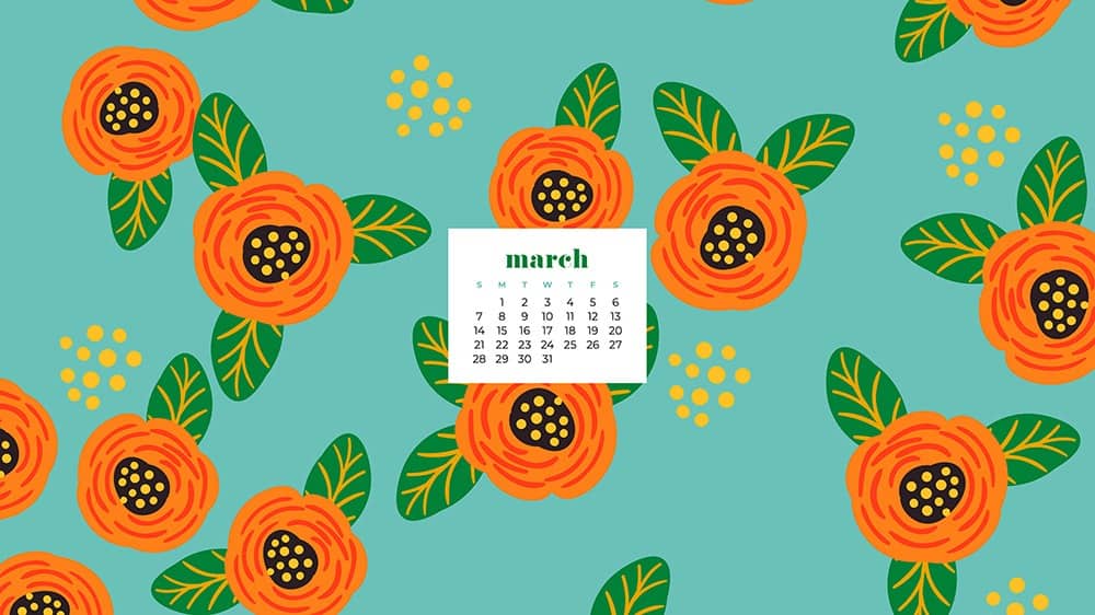 Free floral March 2021 wallpaper calendar