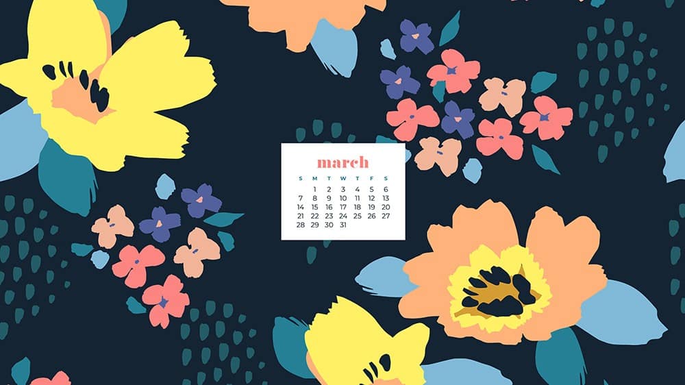 Free floral March 2021 wallpaper calendar