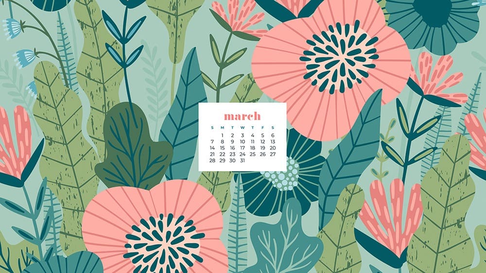 Free floral March 2021 wallpaper calendar