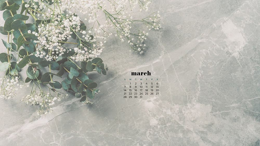 Free floral March 2021 wallpaper calendar