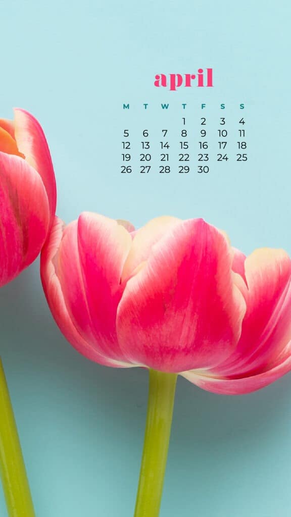 free flowers phone wallpaper with April 2021 calendar tulips