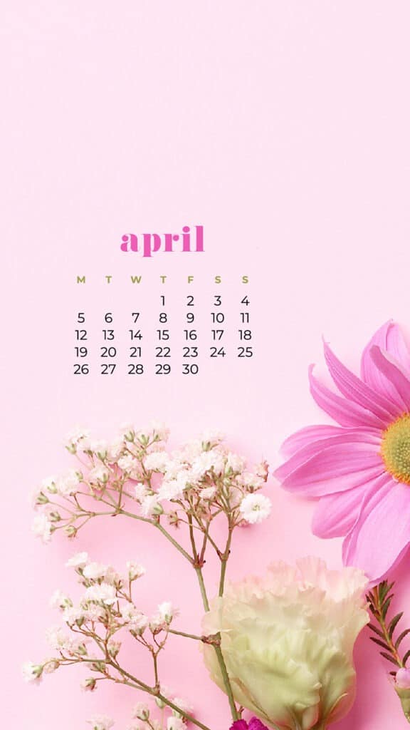 free flowers phone wallpaper with April 2021 calendar pinks