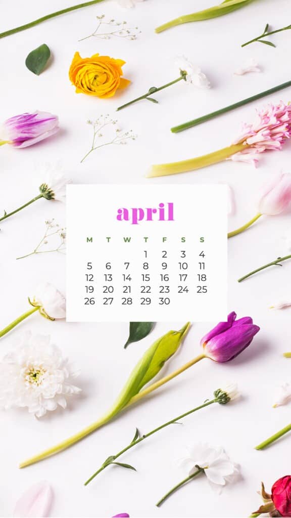 free floral phone wallpaper with April 2021 calendar