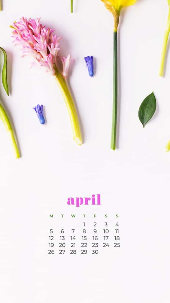 free floral phone wallpaper with April 2021 calendar