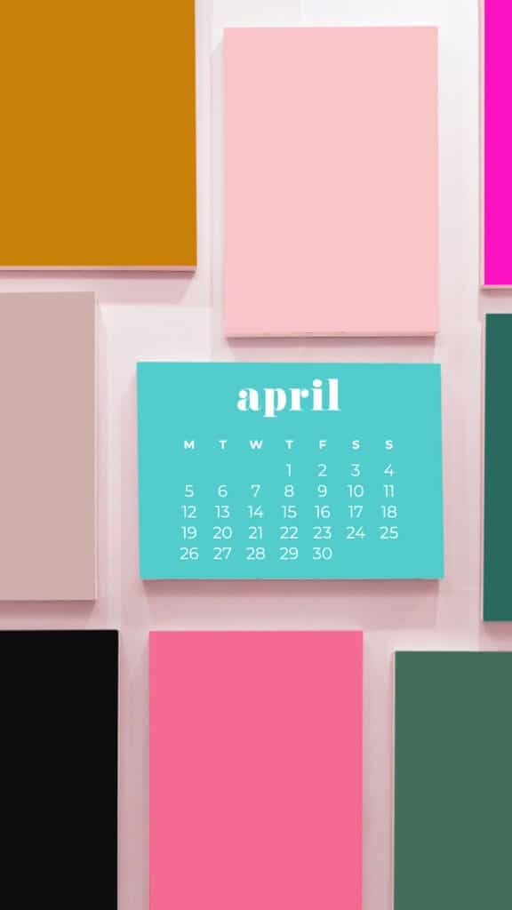 free colorful rectangles phone wallpaper with April 2021 calendar