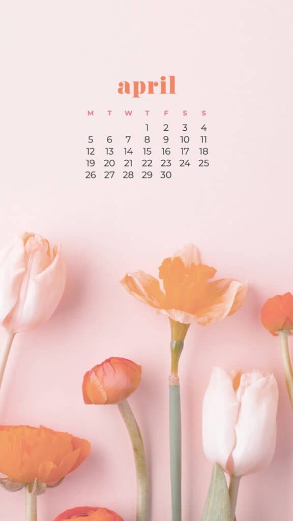 free colorful floral phone wallpaper with April 2021 calendar tulips