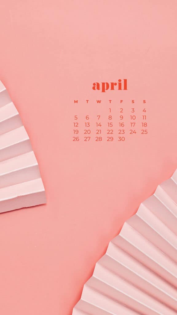 free colorful coral fans phone wallpaper with April 2021 calendar