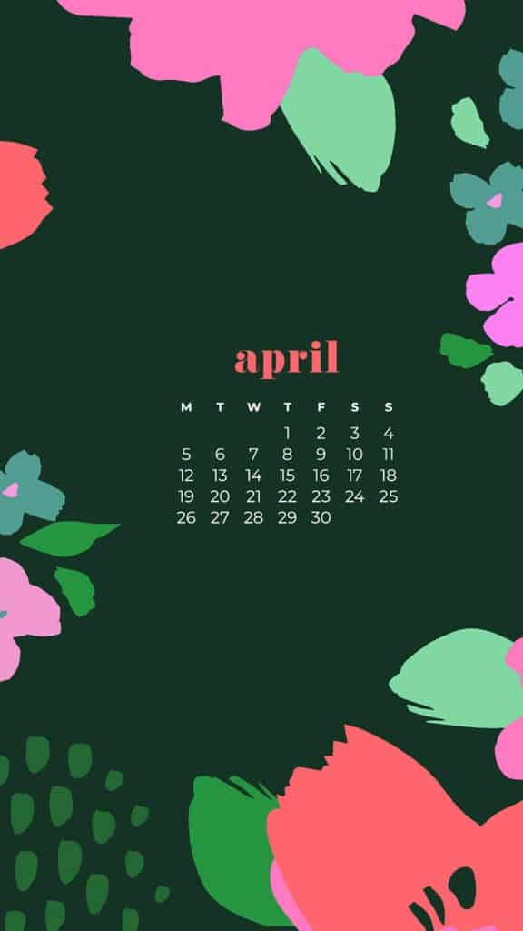 free colorful floral phone wallpaper with April 2021 calendar