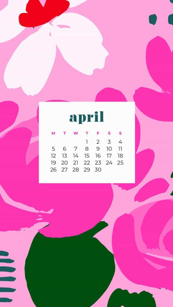 free colorful floral phone wallpaper with April 2021 calendar