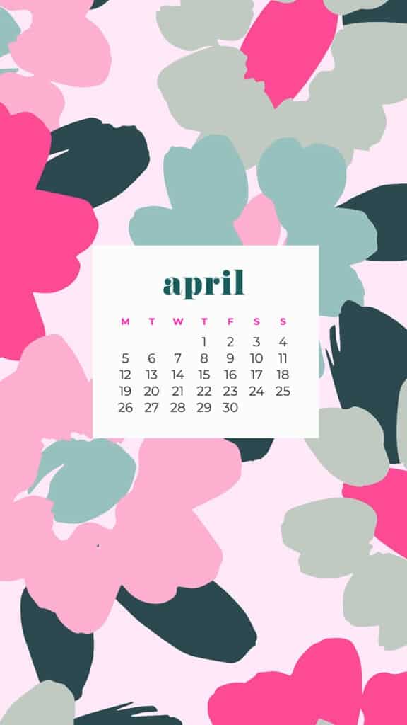 free colorful floral phone wallpaper with April 2021 calendar