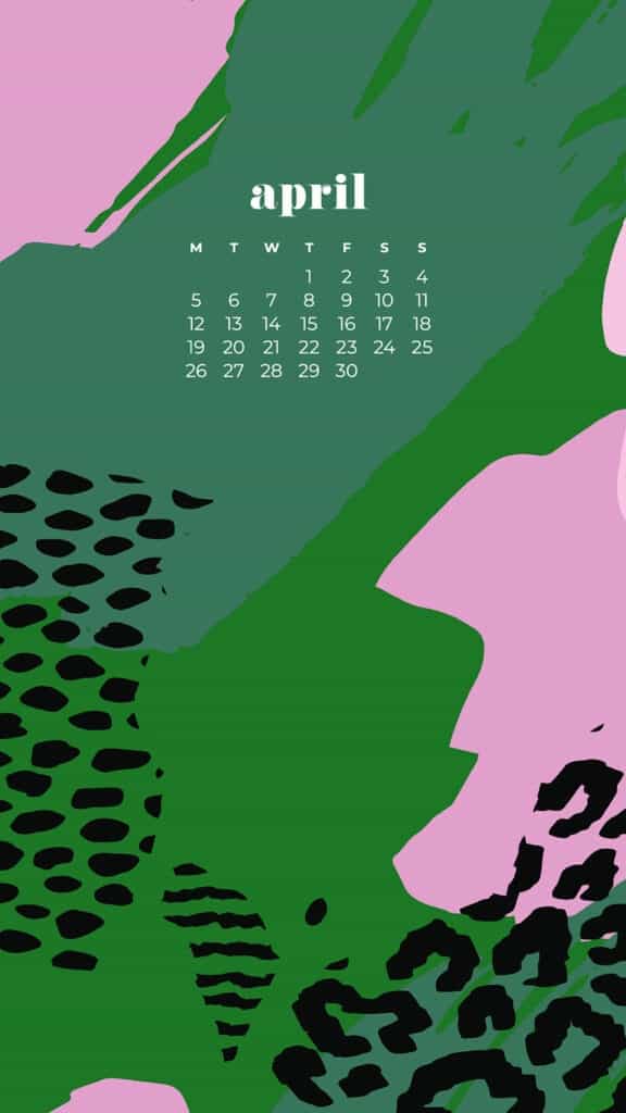 free colorful abstract phone wallpaper with April 2021 calendar