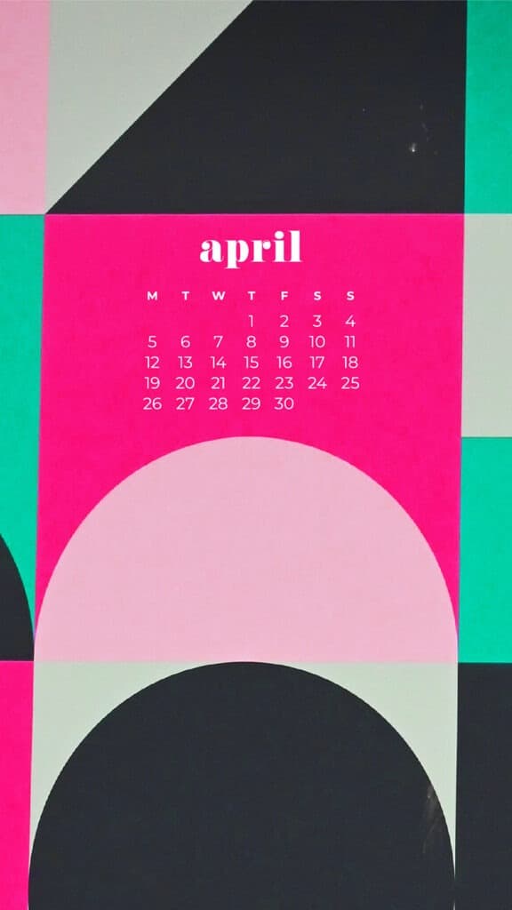 free colorful abstract phone wallpaper with April 2021 calendar