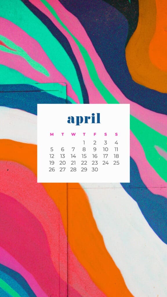 free colorful abstract phone wallpaper with April 2021 calendar