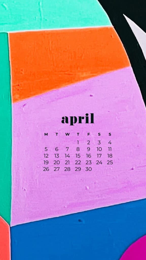 free colorful abstract phone wallpaper with April 2021 calendar