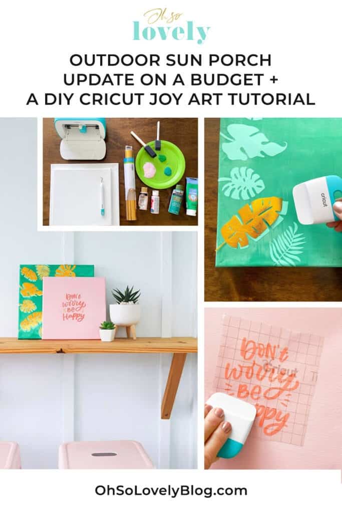 Learn how we updated our sun porch on a small budget and turned it into our tropical oasis with the help of Cricut Joy.