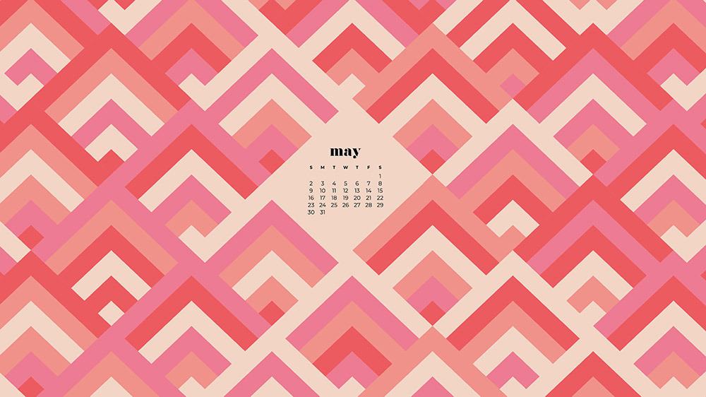 abstract geometric pattern in pink, coral, cream 