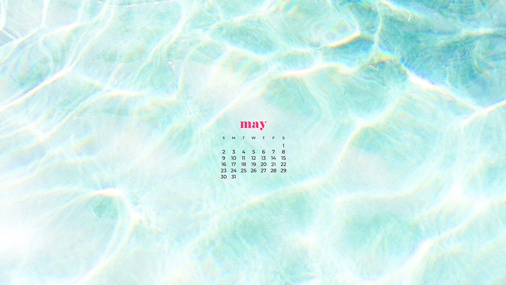 light blue pool summer background with may calendar