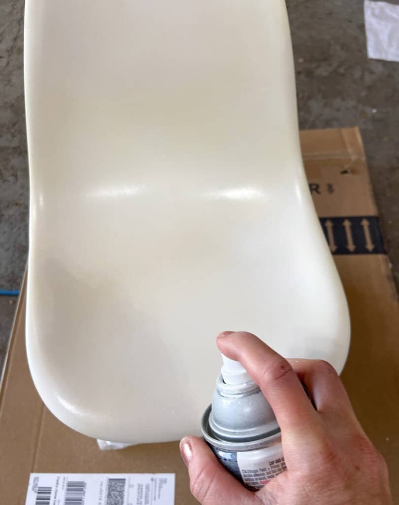 spray paint a yellowed modern kid chair white