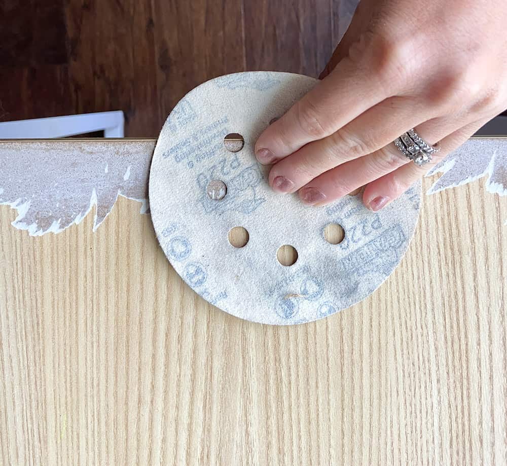 worn out and  damaged table top before - sanding down