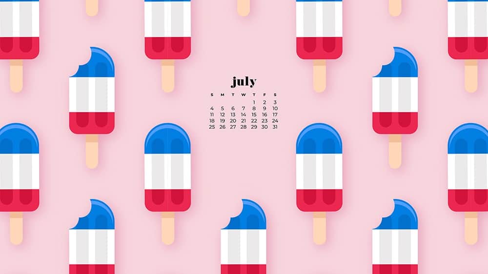 July 2021 wallpaper calendar red white and blue popsicles