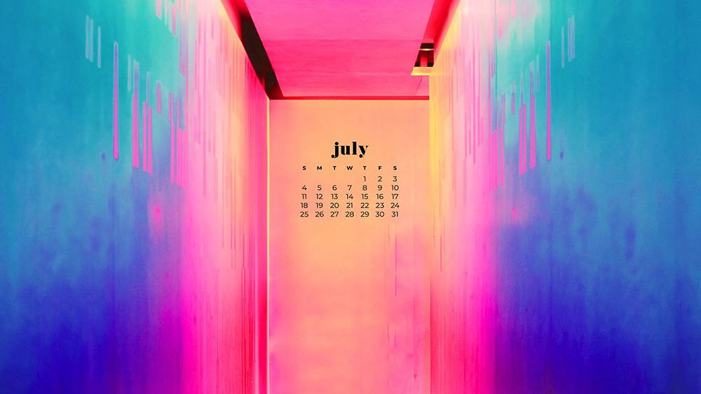 July 2021 wallpaper calendar colorful doorway rainbow colors