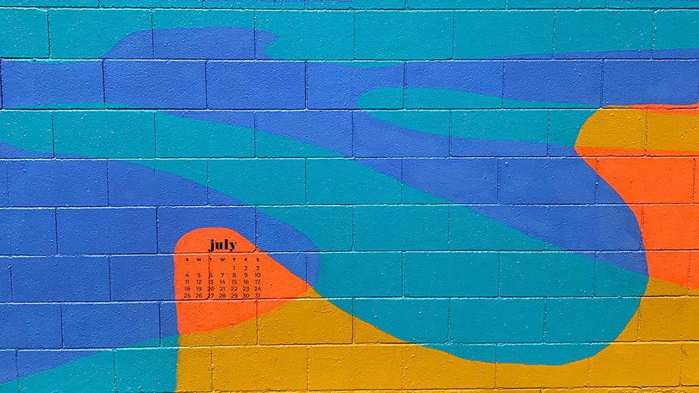 July 2021 wallpaper calendar colorful brick wall