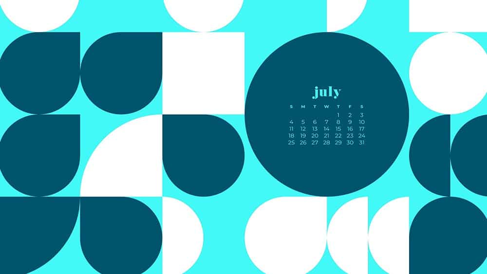 July 2021 wallpaper calendar turquoise abstract modern shapes in pattern