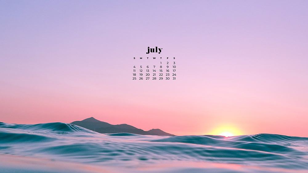 July 2021 wallpaper calendar beach at sunset