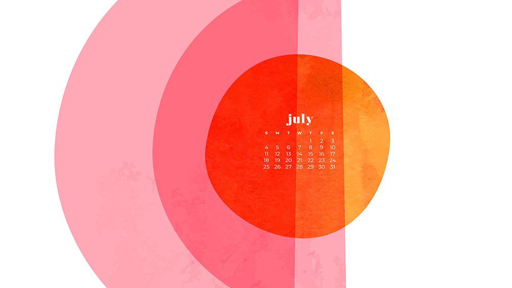 July 2021 wallpaper calendar colorful abstract modern overlapping shapes