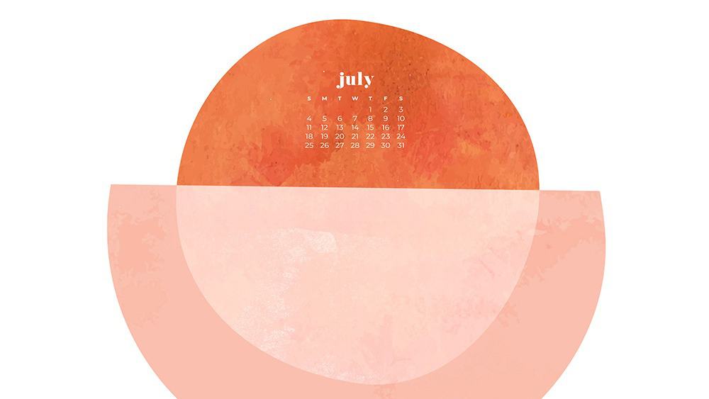 July 2021 wallpaper calendar colorful abstract modern overlapping shapes