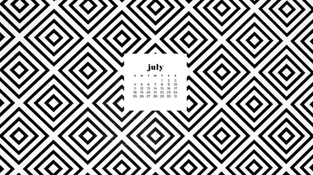 July 2021 wallpaper calendar black and white square pattern