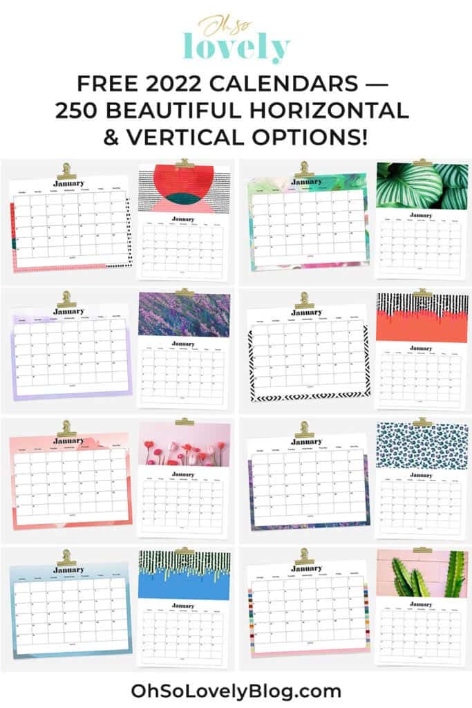 Free 2022 calendars - 250 vertical and horizontal options 