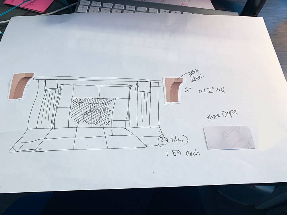 the DIY fireplace makeover plan - a sketch 