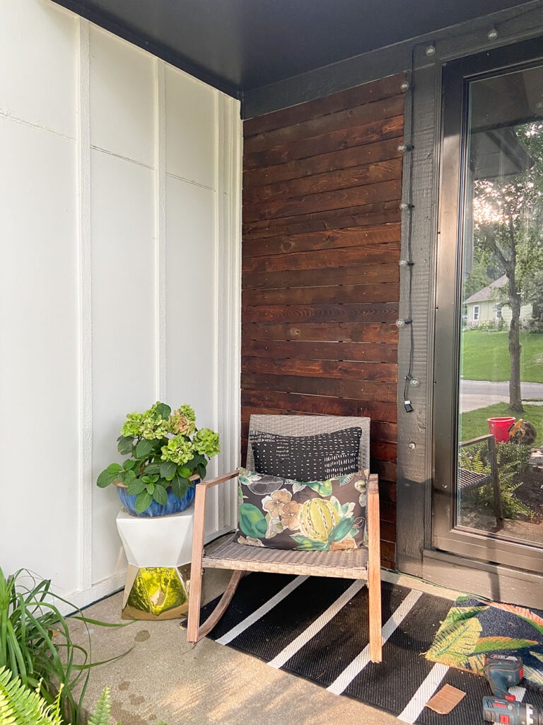 How a DIY wood cladding slat porch wall added some much needed warmth and curb appeal to our home! 