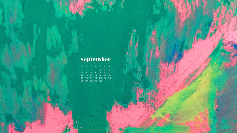 bright kelly green, pink, and lime abstract art FREE wallpaper calendars in Sunday and Monday starts + no-calendar options. 35 designs for both desktop and smart phones!