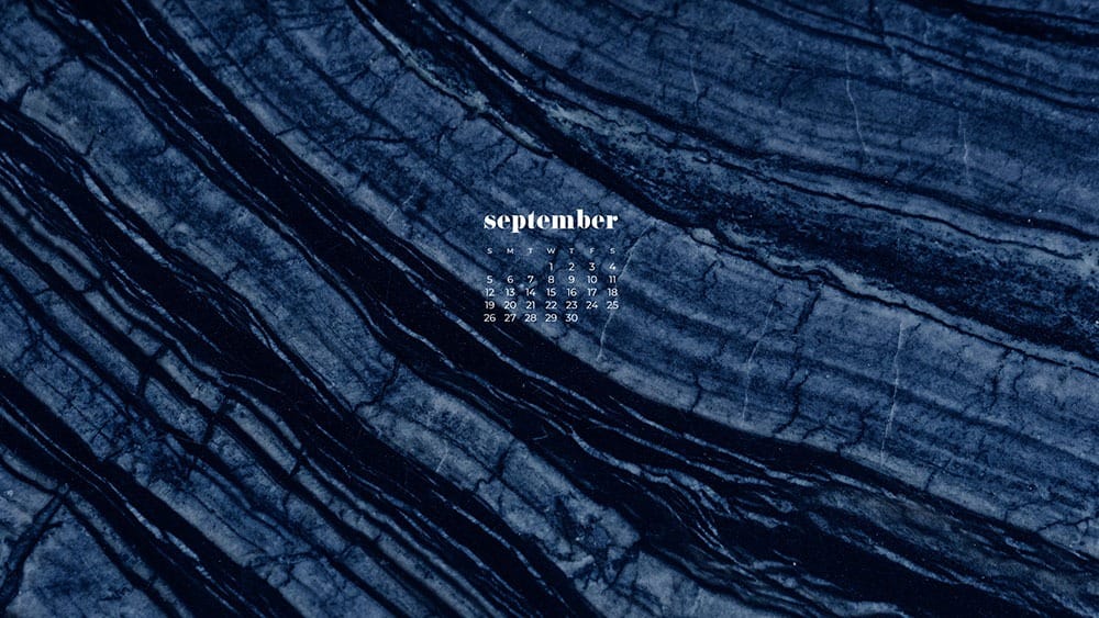 Navy blue and black granite September 2021 - FREE wallpaper calendars in Sunday and Monday starts + no-calendar options. 35 designs for both desktop and smart phones!