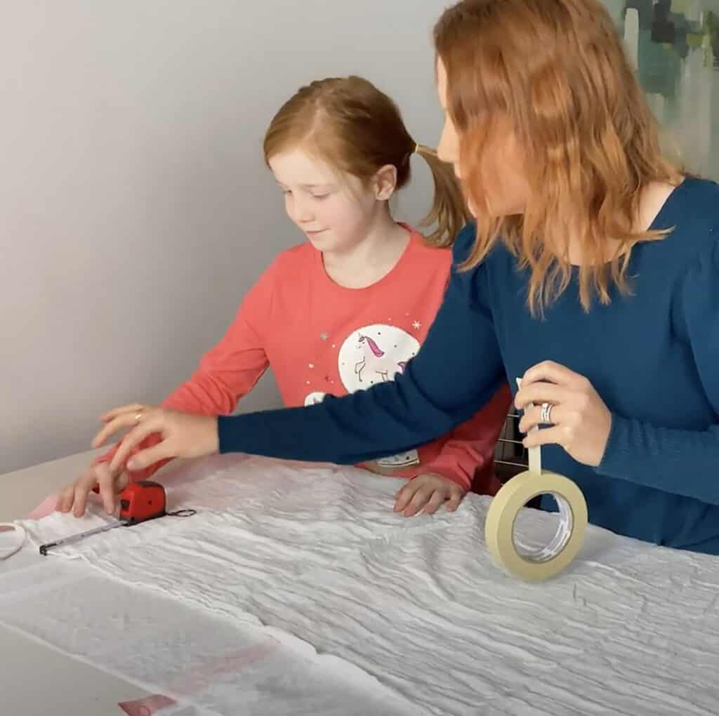 measure and tape off sections of blanket with masking tape